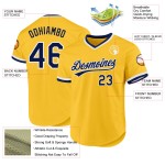 Maglia da baseball personalizzata retrò blu navy e bianca autentica color oro Maglia da baseball personalizzata retrò blu navy e bianca autentica color oro