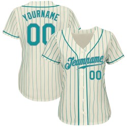 Baseball Pinstripe Jersey Cream Custom Authentic Teal Teal-Gray Baseball Pinstripe Jersey Cream Custom Authentic Teal Teal-Gray