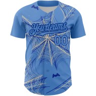 Maglia da baseball con motivo a ragno luminoso personalizzato blu 3D, modello autentico color crema-blu Maglia da baseball con motivo a ragno luminoso personalizzato blu 3D, modello autentico color crema-blu