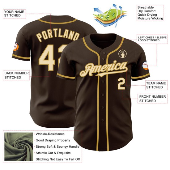 Maglia da baseball personalizzata marrone oro crema-vecchia autentica Maglia da baseball personalizzata marrone oro crema-vecchia autentica