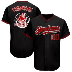 Jersey Red-White Custom Authentic Baseball Black