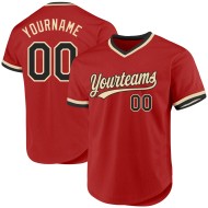 Maglia da baseball personalizzata autentica, rossa, nera e crema, stile retrò