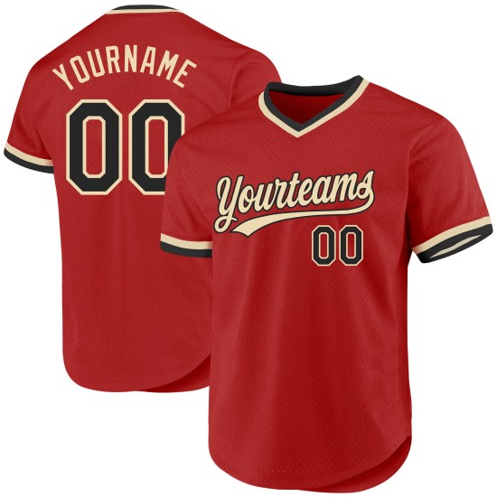 Maglia da baseball personalizzata autentica, rossa, nera e crema, stile retrò Maglia da baseball personalizzata autentica, rossa, nera e crema, stile retrò