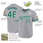 Maglia da baseball autentica grigia Kelly Throwback verde-bianca personalizzata Maglia da baseball autentica grigia Kelly Throwback verde-bianca personalizzata