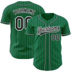 Black Green Custom Authentic Kelly White Pinstripe Jersey Baseball