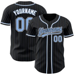 Light Blue-White Pinstripe Jersey Black Light Custom Authentic Blue Baseball
