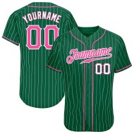 Custom Authentic Pink-White White Baseball Green Kelly Jersey Pinstripe