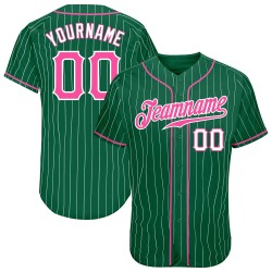 Custom Authentic Pink-White White Baseball Green Kelly Jersey Pinstripe