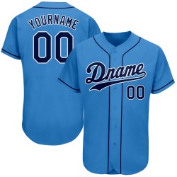 Authentic Navy-White Baseball Powder Blue Custom Jersey
