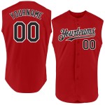 Maglia da baseball autentica, senza maniche, rossa, nera e bianca, personalizzata Maglia da baseball autentica, senza maniche, rossa, nera e bianca, personalizzata