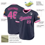 Maglia da baseball blu navy rosa-bianca personalizzata autentica retrò Maglia da baseball blu navy rosa-bianca personalizzata autentica retrò