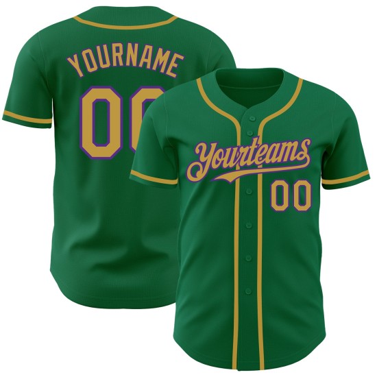 Maglia da baseball personalizzata Old Kelly autentica, verde, oro-viola Maglia da baseball personalizzata Old Kelly autentica, verde, oro-viola