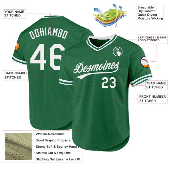 Maglia da baseball autentica verde bianca Kelly personalizzata retrò Maglia da baseball autentica verde bianca Kelly personalizzata retrò