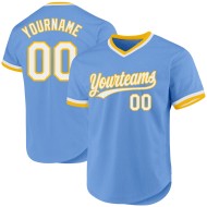 Maglia da baseball personalizzata leggera retrò bianco-oro, blu, autentica