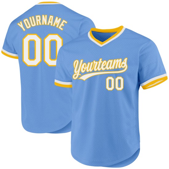 Maglia da baseball personalizzata leggera retrò bianco-oro, blu, autentica Maglia da baseball personalizzata leggera retrò bianco-oro, blu, autentica