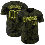 Maglia da baseball con motivo personalizzato Lines Neon 3D, design autentico, nero e giallo, curva