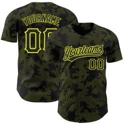 Maglia da baseball con motivo personalizzato Lines Neon 3D, design autentico, nero e giallo, curva