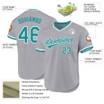 Maglia da baseball personalizzata retrò autentica grigia, verde acqua e bianco Maglia da baseball personalizzata retrò autentica grigia, verde acqua e bianco