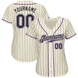 Black-Purple Jersey Pinstripe Authentic Cream Custom Baseball Black Black-Purple Jersey Pinstripe Authentic Cream Custom Baseball Black