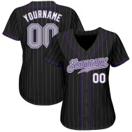 Custom Authentic Black Baseball Gray Pinstripe Gray-Purple Jersey Custom Authentic Black Baseball Gray Pinstripe Gray-Purple Jersey