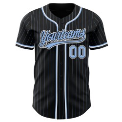Light Blue-White Pinstripe Jersey Black Light Custom Authentic Blue Baseball Light Blue-White Pinstripe Jersey Black Light Custom Authentic Blue Baseball