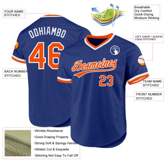 Maglia da baseball personalizzata autentica arancione-bianca Royal Throwback Maglia da baseball personalizzata autentica arancione-bianca Royal Throwback