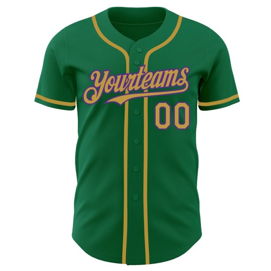 Maglia da baseball personalizzata Old Kelly autentica, verde, oro-viola Maglia da baseball personalizzata Old Kelly autentica, verde, oro-viola