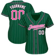 Custom Authentic Pink-White White Baseball Green Kelly Jersey Pinstripe Custom Authentic Pink-White White Baseball Green Kelly Jersey Pinstripe