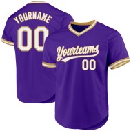 Maglia da baseball vintage bianca e viola vintage, personalizzata, colore oro