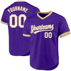 Maglia da baseball vintage bianca e viola vintage, personalizzata, colore oro