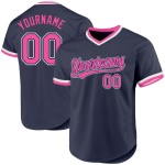 Maglia da baseball blu navy rosa-bianca personalizzata autentica retrò Maglia da baseball blu navy rosa-bianca personalizzata autentica retrò