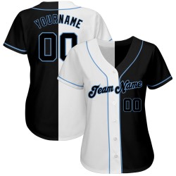 White-Black Split Authentic Jersey Light Custom Baseball Blue Fashion