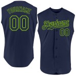 Maglia Neon autentica senza maniche blu navy da baseball verde personalizzata Maglia Neon autentica senza maniche blu navy da baseball verde personalizzata