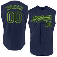 Maglia Neon autentica senza maniche blu navy da baseball verde personalizzata