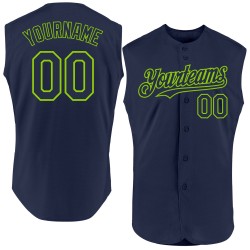 Maglia Neon autentica senza maniche blu navy da baseball verde personalizzata