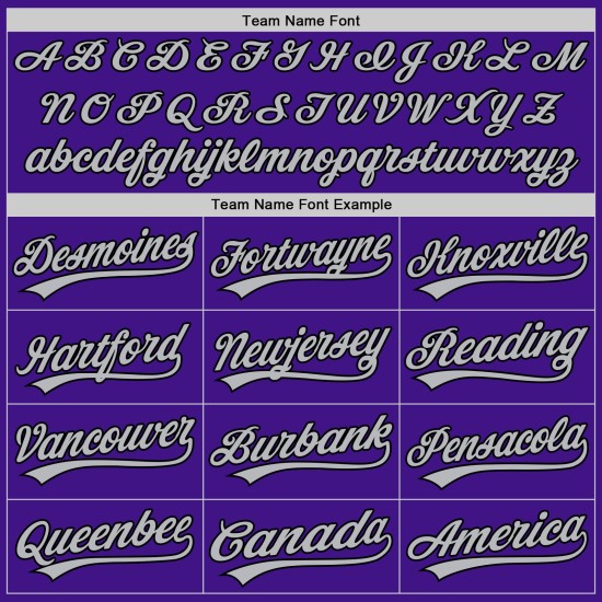 Maglia da baseball personalizzata autentica viola, nera e grigia, stile retrò Maglia da baseball personalizzata autentica viola, nera e grigia, stile retrò