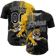Baseball Animal Authentic Yellow-White Custom Design Black Pattern Jersey 3D Tiger