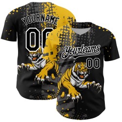 Baseball Animal Authentic Yellow-White Custom Design Black Pattern Jersey 3D Tiger