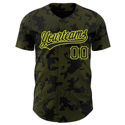 Maglia da baseball con motivo personalizzato Lines Neon 3D, design autentico, nero e giallo, curva