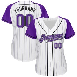 Custom Pinstripe Baseball Purple-Gray Raglan Sleeves Jersey Authentic Purple White