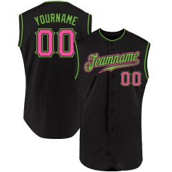 Black Jersey Baseball Green Sleeveless Authentic Custom Pink-Neon