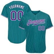 Pinstripe White Jersey Custom Baseball Purple-White Teal Authentic