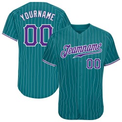 Pinstripe White Jersey Custom Baseball Purple-White Teal Authentic
