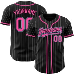 Jersey Baseball Custom White Authentic Pinstripe Blue Black Pink-Light