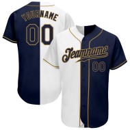 Fashion Custom Baseball White Jersey Split Gold Authentic Navy-Old