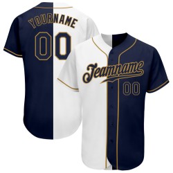 Fashion Custom Baseball White Jersey Split Gold Authentic Navy-Old