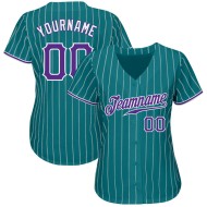 Pinstripe White Jersey Custom Baseball Purple-White Teal Authentic Pinstripe White Jersey Custom Baseball Purple-White Teal Authentic