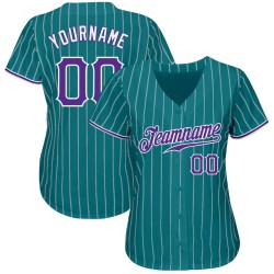 Pinstripe White Jersey Custom Baseball Purple-White Teal Authentic Pinstripe White Jersey Custom Baseball Purple-White Teal Authentic