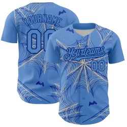 Maglia da baseball con motivo a ragno luminoso personalizzato blu 3D, modello autentico color crema-blu
