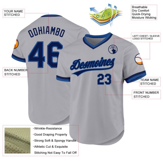 Maglia da baseball autentica personalizzata blu navy retrò grigia Maglia da baseball autentica personalizzata blu navy retrò grigia